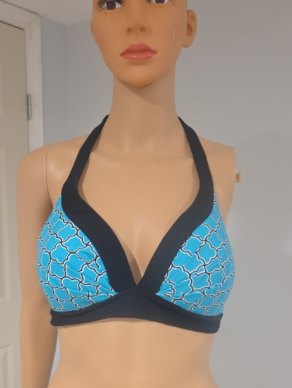 Blue Pattern Halter Women’s Top with Black Trim